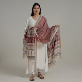  Natural Dyed Hand Block Print Chanderi Silk Bagh Dupatta