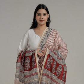  Natural Dyed Hand Block Print Chanderi Silk Bagh Dupatta