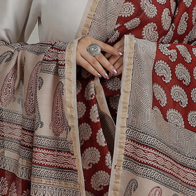  Natural Dyed Hand Block Print Chanderi Silk Bagh Dupatta