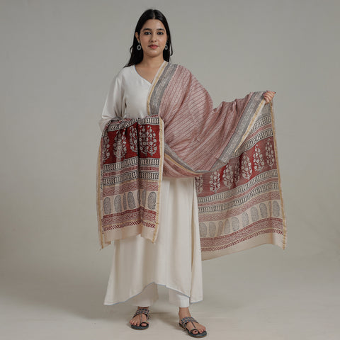Buy Natural Dyed Hand Block Print Chanderi Silk Bagh Dupatta