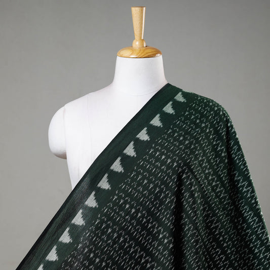 Pattern Filled Dark Green Pochampally Double Ikat Handloom Cotton Fabric