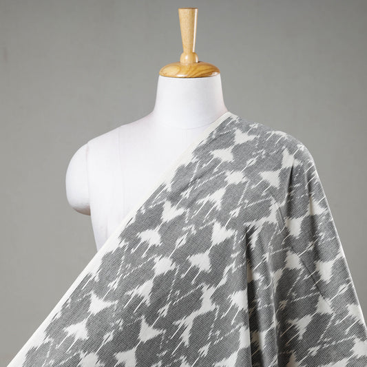 Grey Patterned On White Pochampally Double Ikat Handloom Cotton Fabric