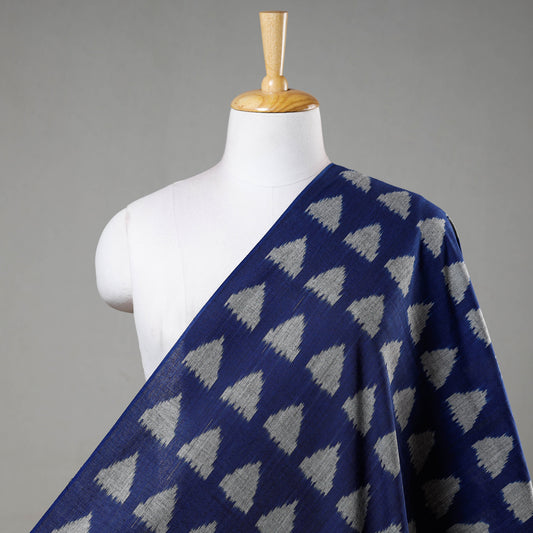 Blue With Grey Triangles Pochampally Double Ikat Handloom Cotton Fabric