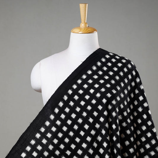 Black With Tiny Square Blocks Pochampally Double Ikat Handloom Cotton Fabric