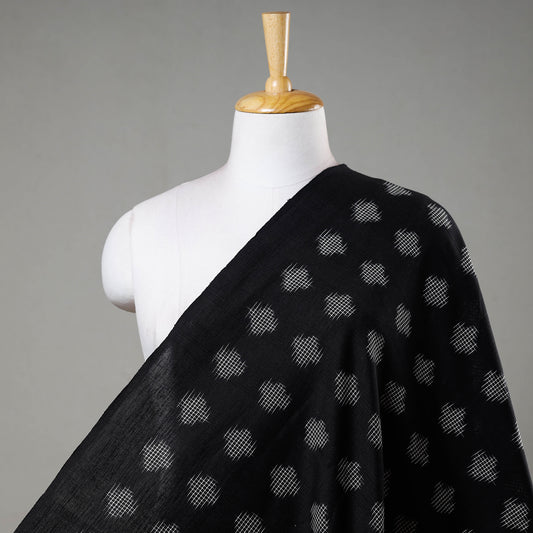 Blocks Patterned On Black Pochampally Double Ikat Handloom Cotton Fabric