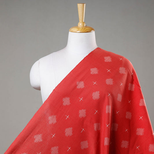 White Butta's On Scarlet Pochampally Double Ikat Handloom Cotton Fabric