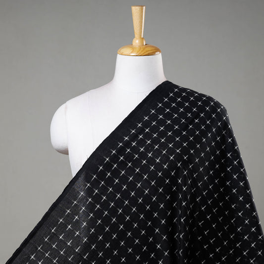 Shiny Stars Black Pochampally Double Ikat Handloom Cotton Fabric