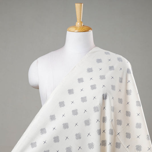 Squares Butta On White Pochampally Double Ikat Handloom Cotton Fabric