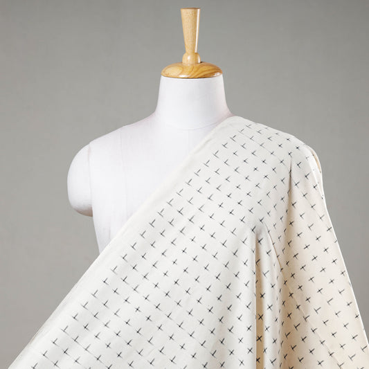 White - Tiny Black Motifs On Cream Pochampally Double Ikat Handloom Cotton Fabric