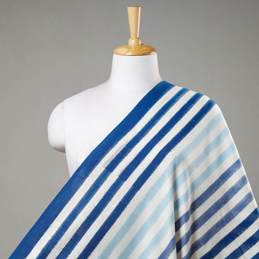 Dual Tone Blue Lines Pochampally Double Ikat Handloom Cotton Fabric