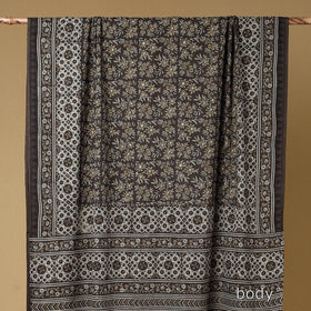 Brown - ajrakh block printed mul cotton saree with tassels