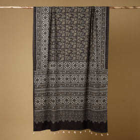 Brown - ajrakh block printed mul cotton saree with tassels