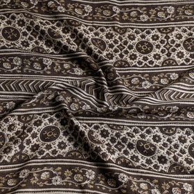 Brown - ajrakh block printed mul cotton saree with tassels
