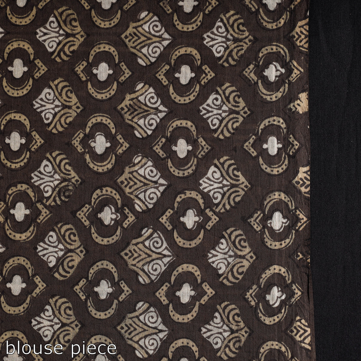 Brown - ajrakh block printed mul cotton saree with tassels