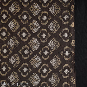 Brown - ajrakh block printed mul cotton saree with tassels