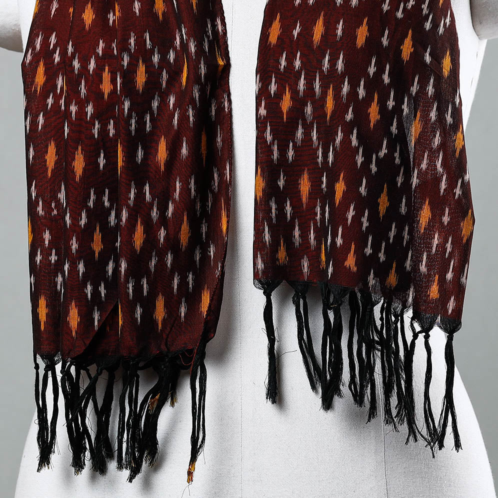 Brown - Pochampally Ikat Mercerized Cotton Stole with Tassels