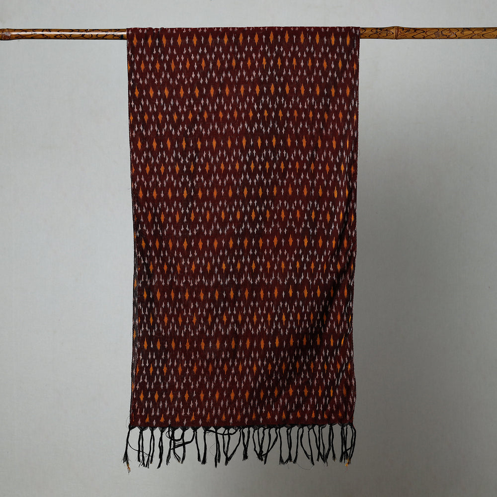 Brown - Pochampally Ikat Mercerized Cotton Stole with Tassels