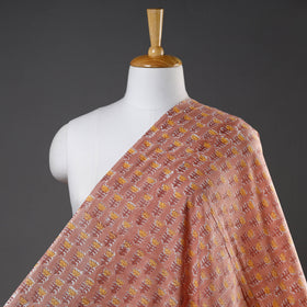  Yellow Lotus Butta On Peach Pure Cotton Sanganeri Block Print Fabric 