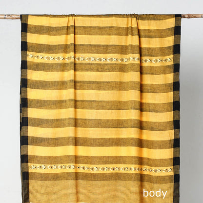 Yellow - Bengal Kantha Embroidery Cotton Handloom Saree 14