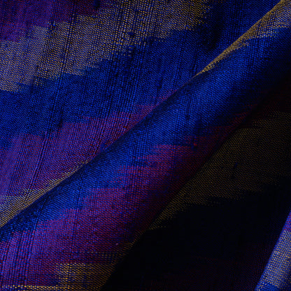 Blue - Puttapaka Ikat Weave Handloom Pure Raw Silk Fabric