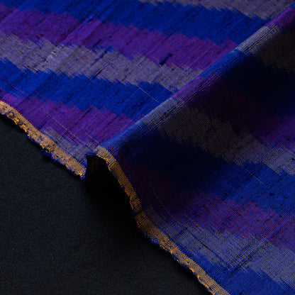 Blue - Puttapaka Ikat Weave Handloom Pure Raw Silk Fabric