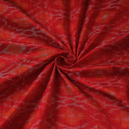 Red - Puttapaka Ikat Weave Handloom Pure Raw Silk Fabric