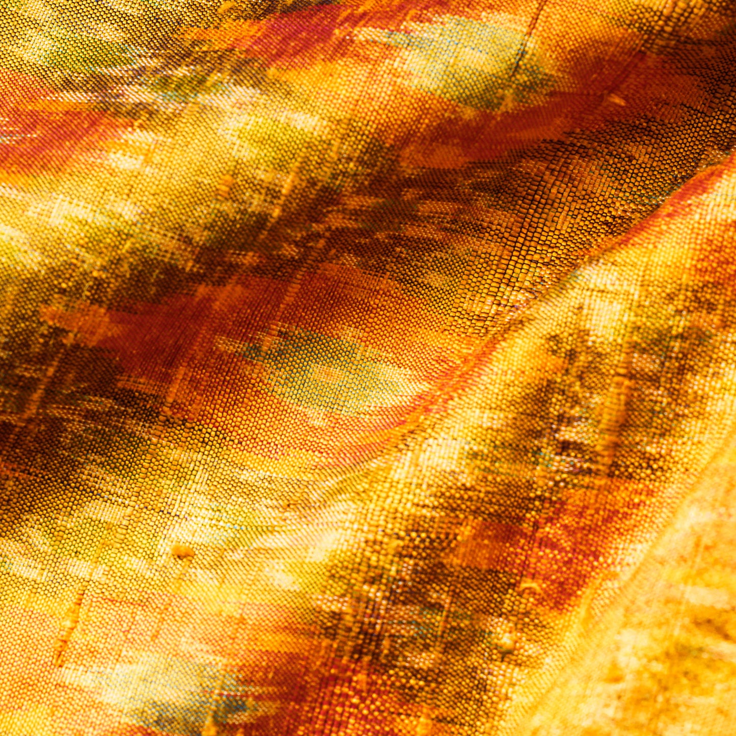 Yellow - Puttapaka Ikat Weave Handloom Pure Raw Silk Fabric