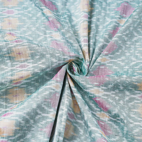 Green - Puttapaka Ikat Weave Handloom Pure Raw Silk Fabric