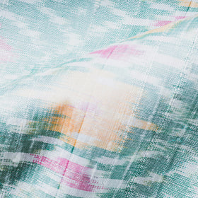 Green - Puttapaka Ikat Weave Handloom Pure Raw Silk Fabric