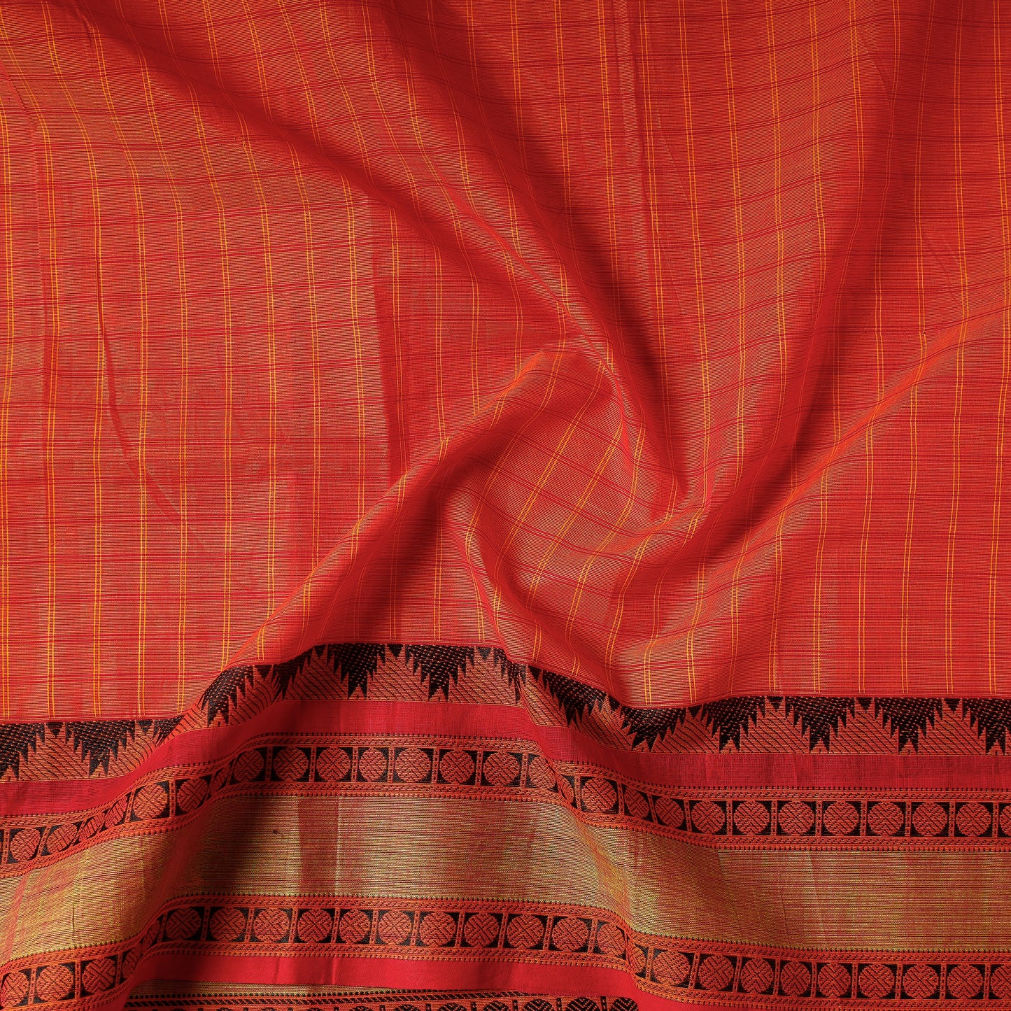 Orange - Kanchipuram Cotton Precut Fabric (1.6 Meter)