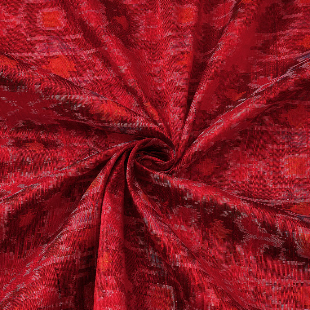 Red - Puttapaka Ikat Weave Handloom Pure Raw Silk Fabric