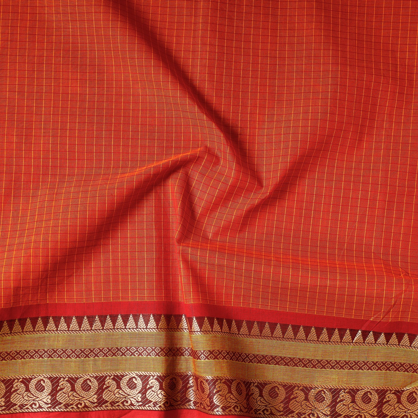 Orange - Kanchipuram Cotton Precut Fabric (2.2 Meter)