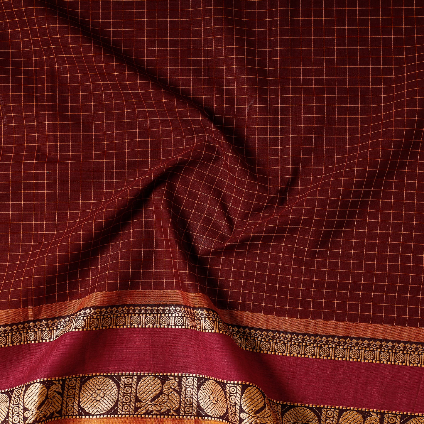 Maroon - Kanchipuram Cotton Precut Fabric (1.9 Meter)