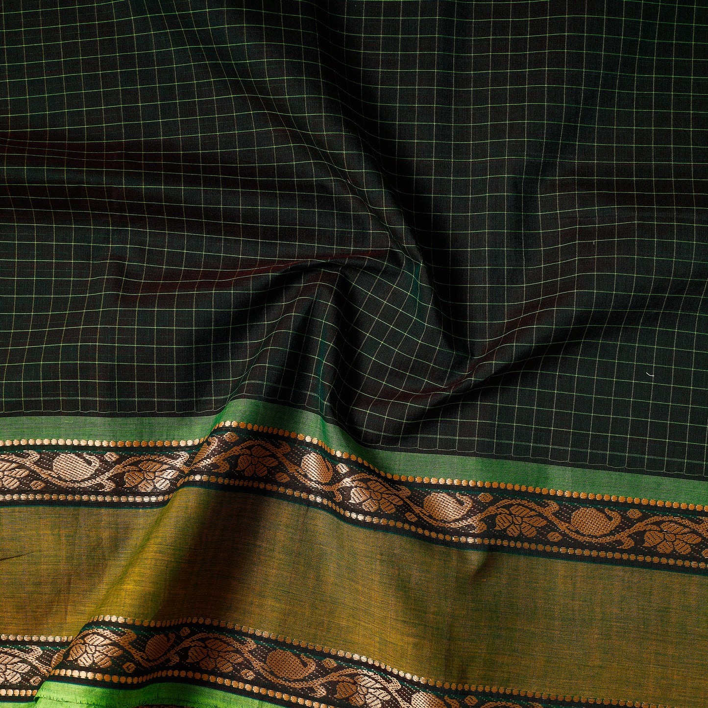 Black - Kanchipuram Cotton Precut Fabric (1.4 Meter)
