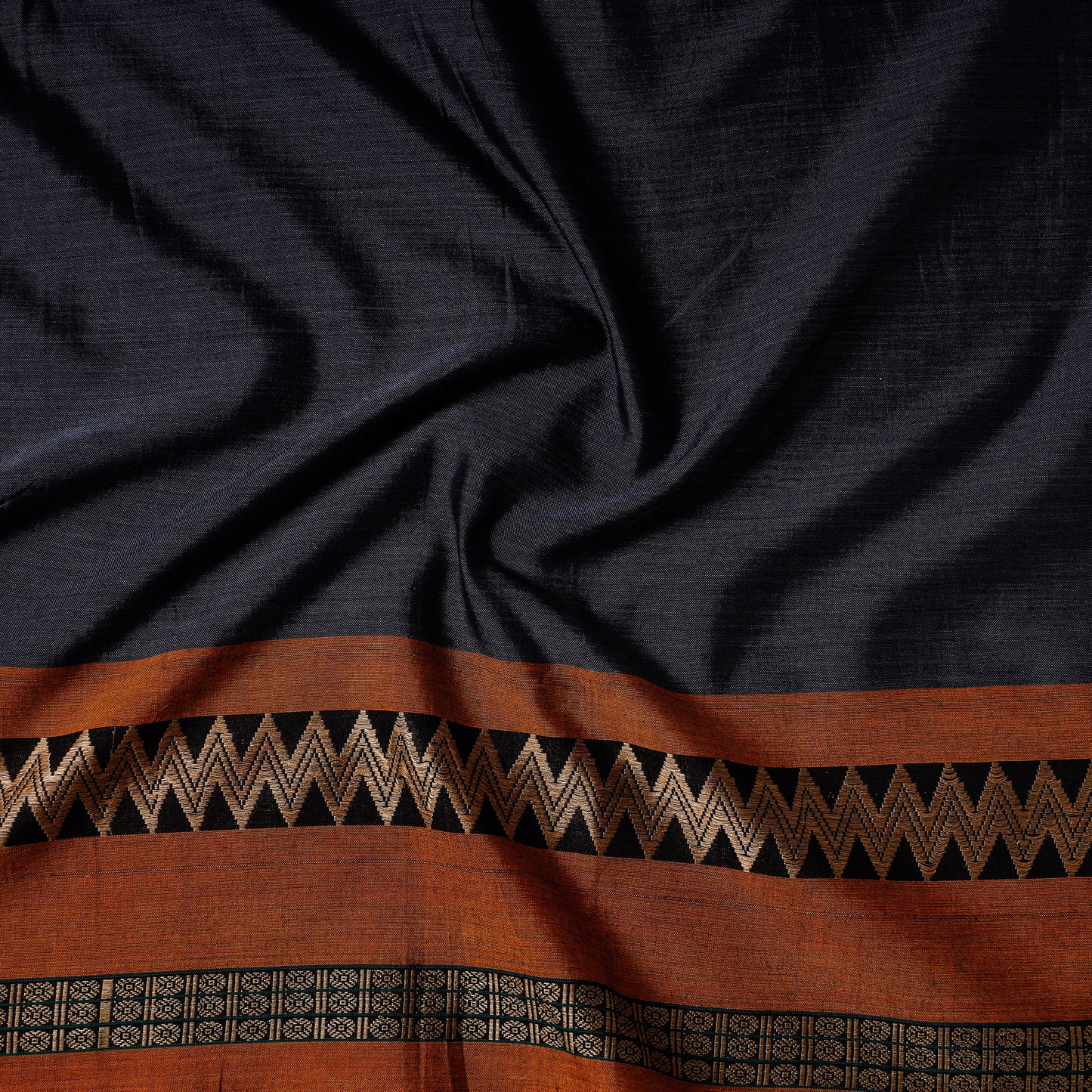 Black - Kanchipuram Cotton Precut Fabric (1.2 Meter)