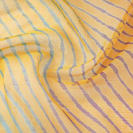 Yellow - Leheriya Tie-Dye Kota Doria Cotton Fabric