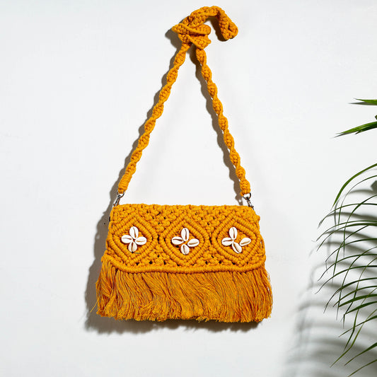 Yellow - Thread & Shell Work Handcrafted Macrame Sling Bag