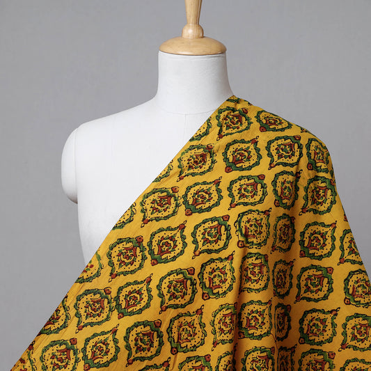 Mustard Yellow Ajrakh Hand Block Printed Cotton Fabric