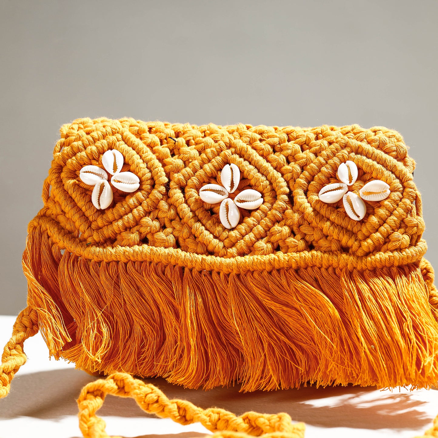 Yellow - Thread & Shell Work Handcrafted Macrame Sling Bag
