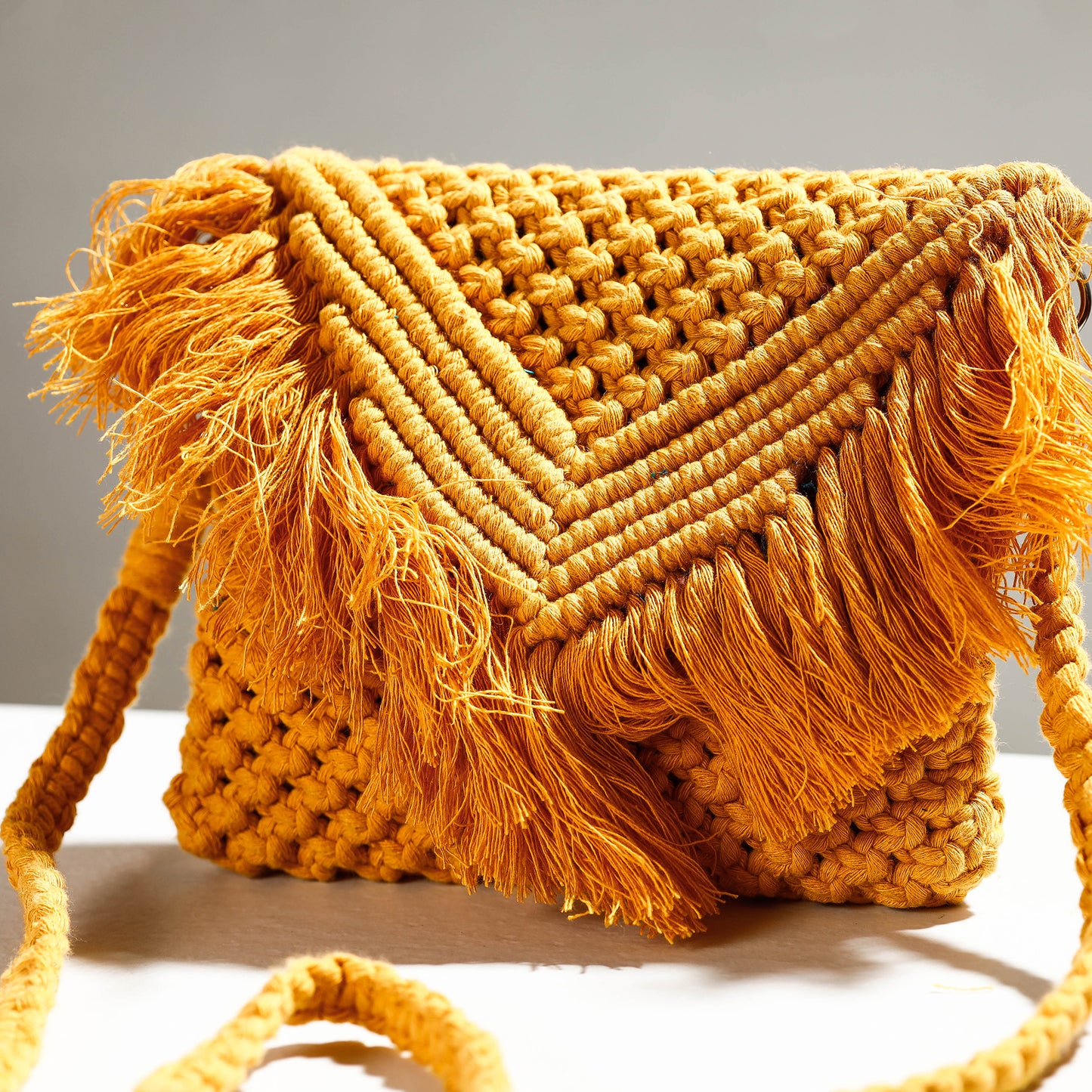 Yellow - Thread Work Handcrafted Macrame Sling Bag