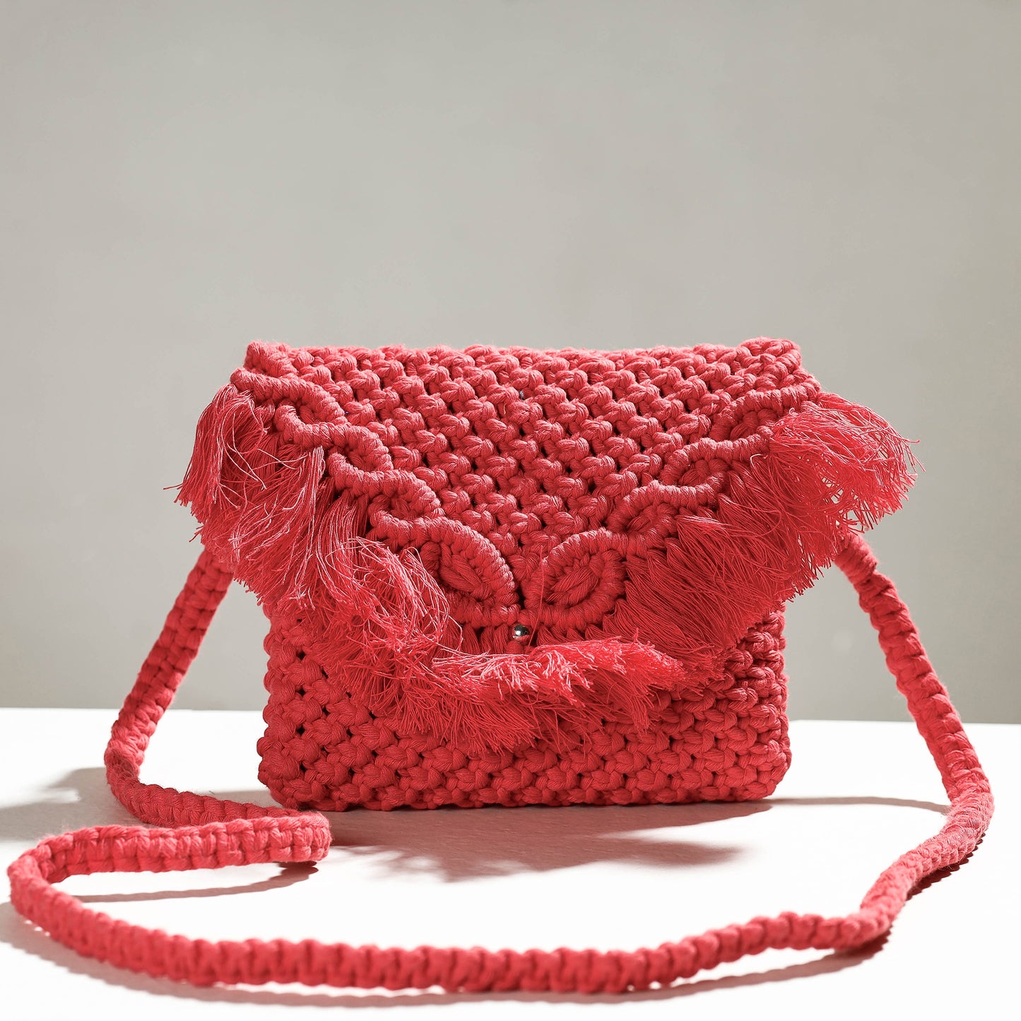 Red - Thread Work Handcrafted Macrame Sling Bag