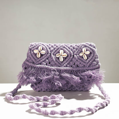 Purple - Thread & Shell Work Handcrafted Macrame Sling Bag
