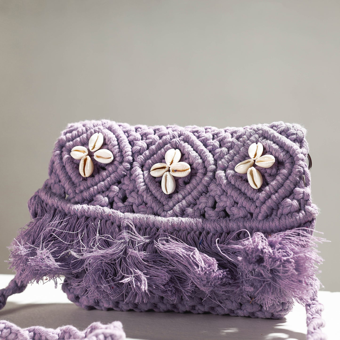 Purple - Thread & Shell Work Handcrafted Macrame Sling Bag