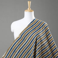 Multicolor - Yellow & Blue Striped Design Ajrakh Hand Block Printed Cotton Fabric