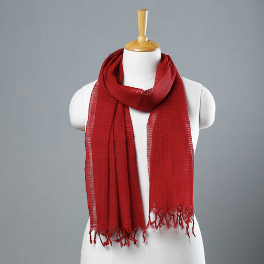 Red - Mangalagiri Cotton Missing Weave Handloom Stole with Tassels
