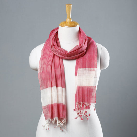 Pink - Mangalagiri Cotton Missing Weave Handloom Stole with Tassels