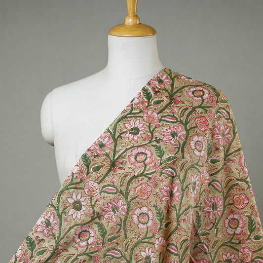 Marshmallow Green Jaal Sanganeri Block Printed Cotton Fabric