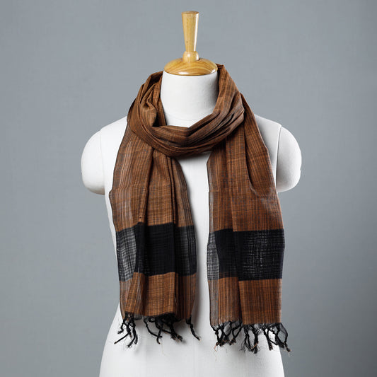 Brown - Mangalagiri Cotton Missing Weave Handloom Stole with Tassels