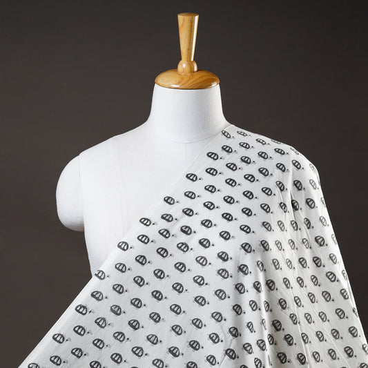 White - Jaipur Hand Block Printed Pure Cotton Fabric
