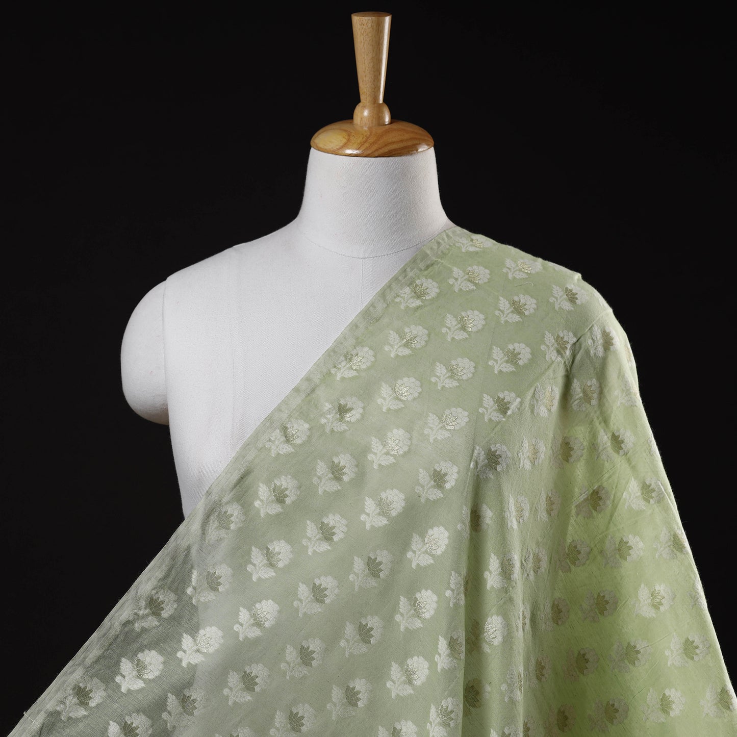 Green - Pure Banarasi Handwoven Cutwork Buti Cotton Fabric